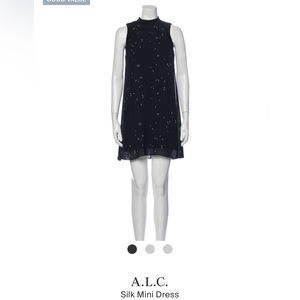 ALC 100% Silk Navy Blue High Neck Mini Dress Size S 4 OP 500